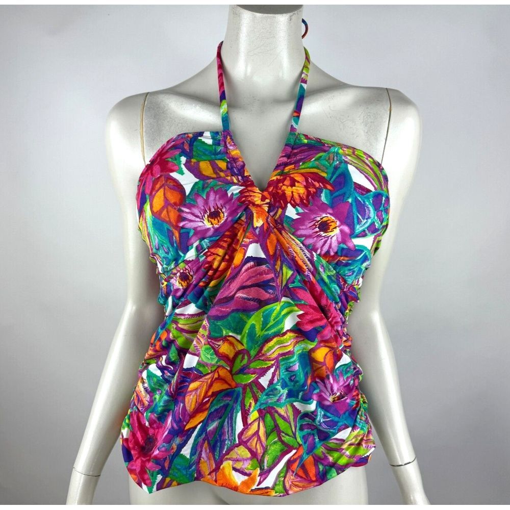 Lauren Ralph Lauren Tankini Bikini 2 Pc Swim Set Women 16 Stretch Floral Halter